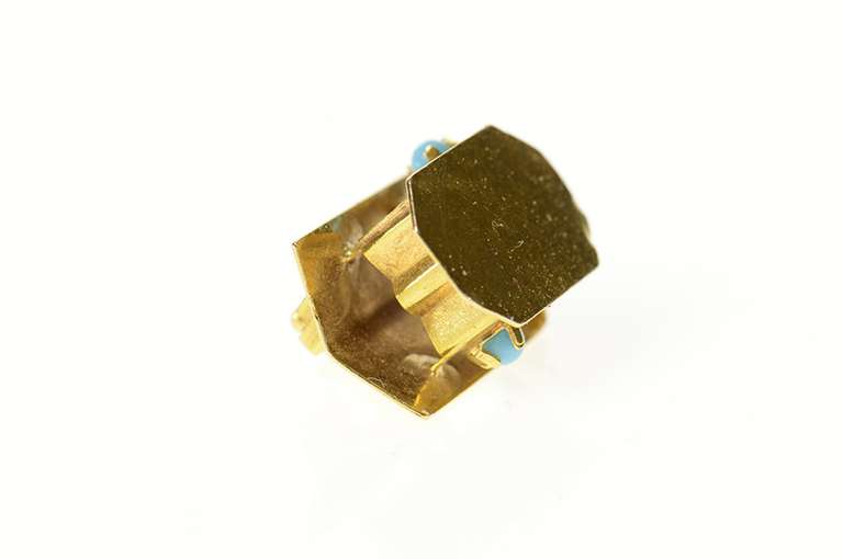 18K Yellow Gold 3D Victorian Turquoise Inset House Cabin Charm/Pendant