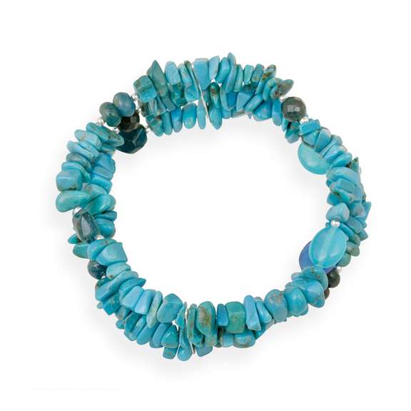 Sterling Silver Turquoise, Agate, Apatite Multi Strand Fashion Bracelet
