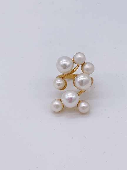 Sterling Silver & Gold Pearl Cocktail Ring
