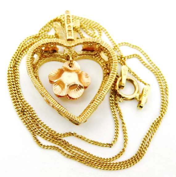 Vintage 10K 2-Tone Gold Heart & Rose Necklace