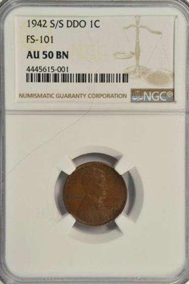 1942-S/S/S DDO Lincoln Wheat Cent. NGC AU50BN