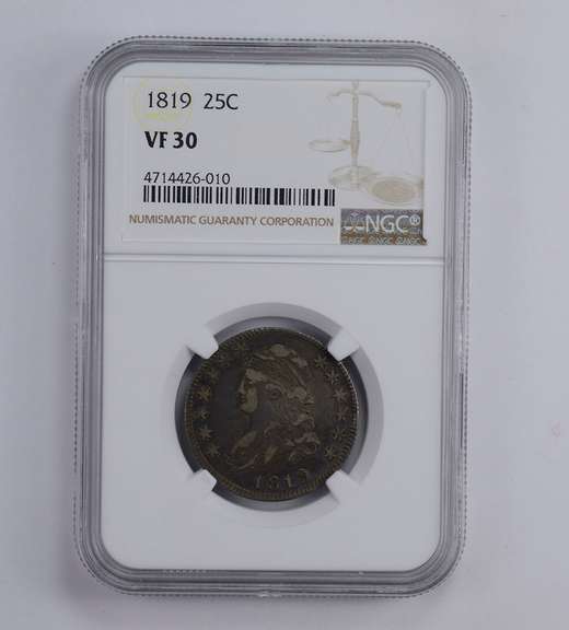VF30 1819 Capped Bust Quarter - Large 9 - Graded NGC