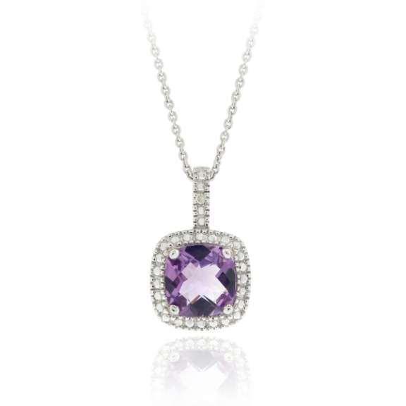 Sterling Silver Amethyst & Diamond Accent Square Pendant