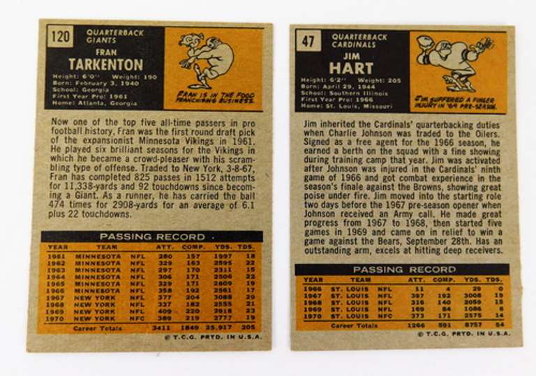 2 - 1971 NFC QB Greats Football Cards