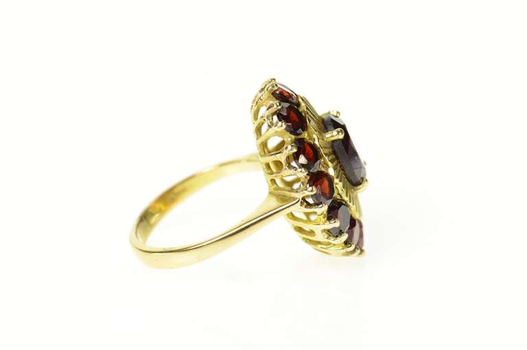 18K Yellow Gold Oval Garnet Ornate Retro Cocktail Statement Ring