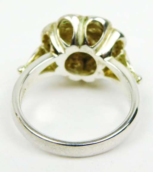 Sterling Pink Enamel & Garnet Flower Ring, 9.25