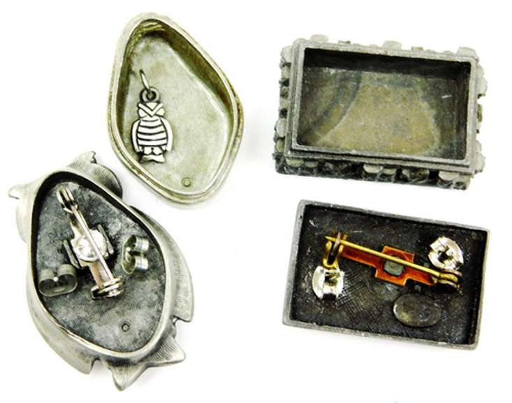 2 Vintage Pewter Owl Boxes with Jewelry