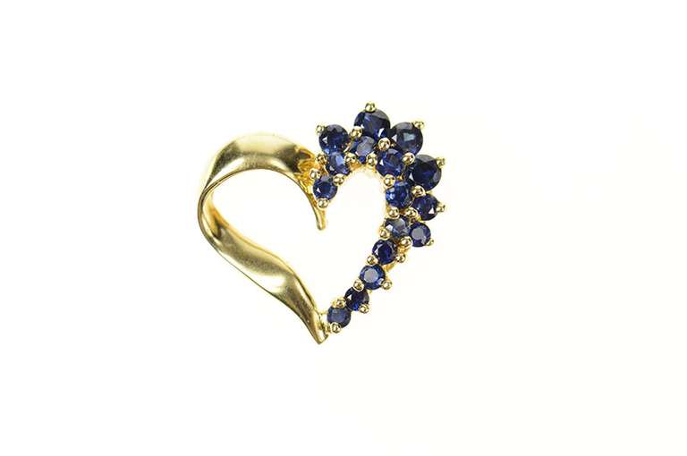 14K Yellow Gold Curvy Sapphire Cluster Heart Love Symbol Pendant