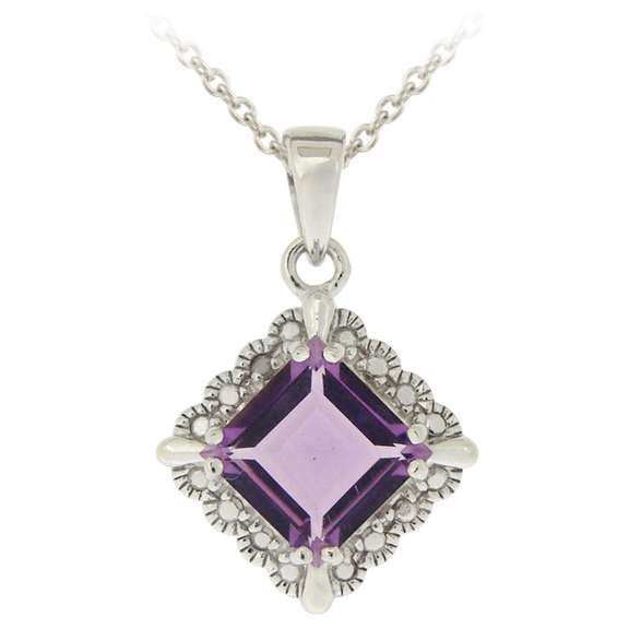 Sterling Silver 2.35ct Amethyst & Diamond Accent Diamond Shape Necklace