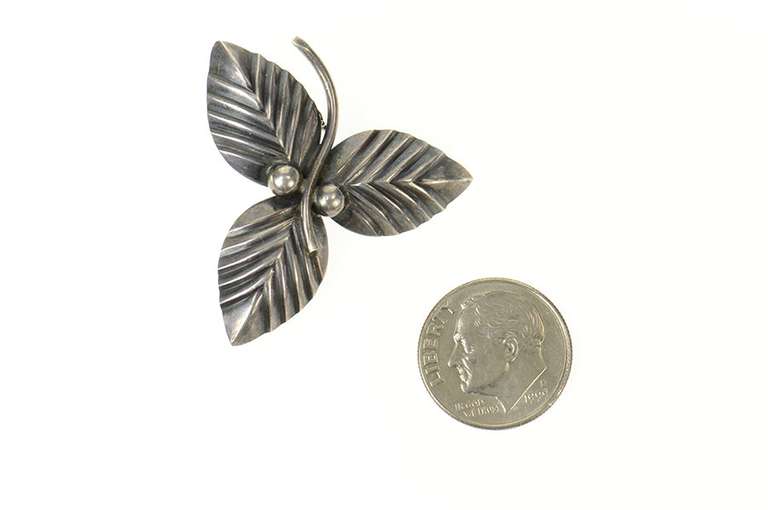 Sterling Silver Neils Erik From Danish Ornate Leaf Pin/Brooch