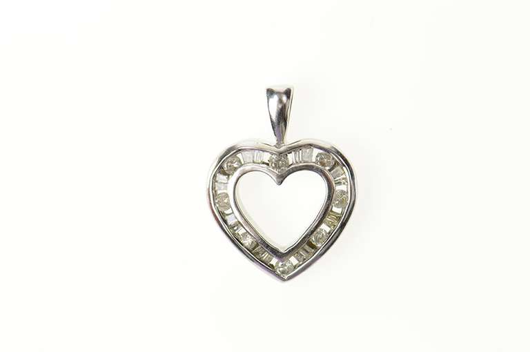 10K White Gold Diamond Channel Heart Love Symbol Pendant