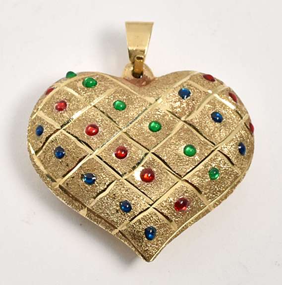 Lovely Puffed Heart with Enamel Pendant