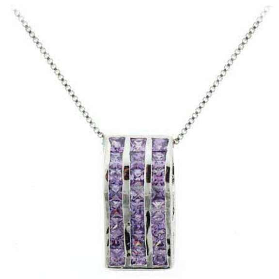 Sterling Silver Amethsyt CZ Rectangle Striped Slide Pendant