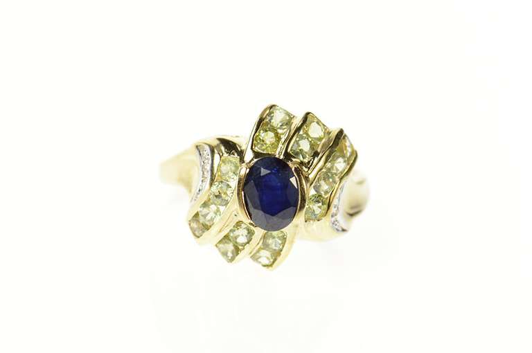 10K Yellow Gold Oval Sapphire Lime Quartz Statement Bypass Ring