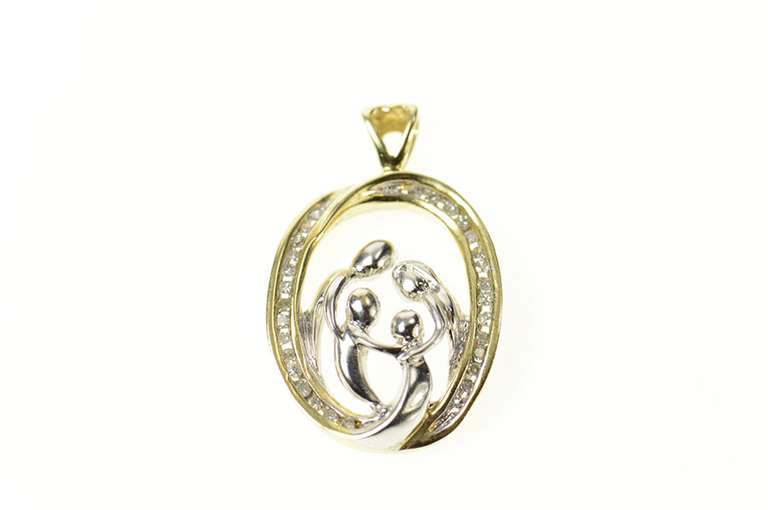 10K Yellow Gold Two Tone Family Love Diamond Halo Pendant
