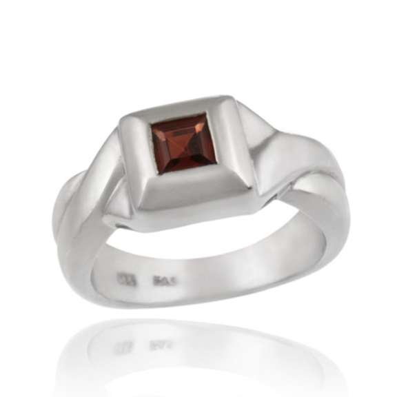 Sterling Silver Square Garnet Ring