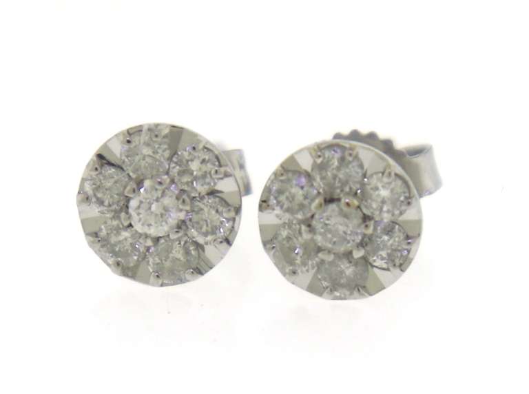 Gorgeous White Gold Cluster Flower Style Diamond Earrings
