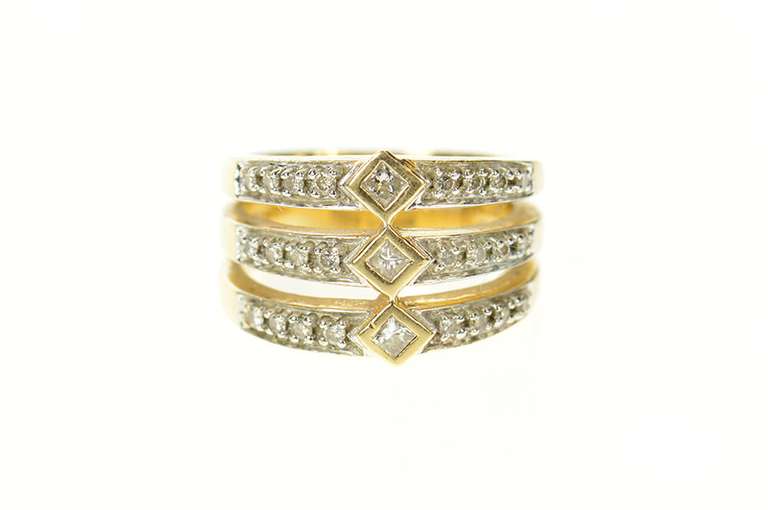 14K Yellow Gold Princess Diamond Tiered Statement Band Ring