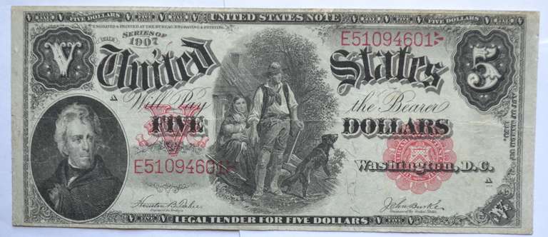 Sharp Series of 1907 Woodchopper $ 5 US Note