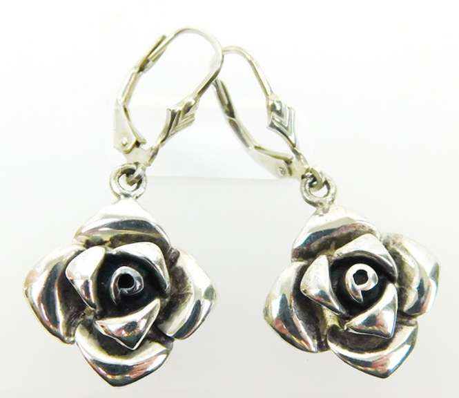 Sterling Silver Rose Flower Drop Earrings