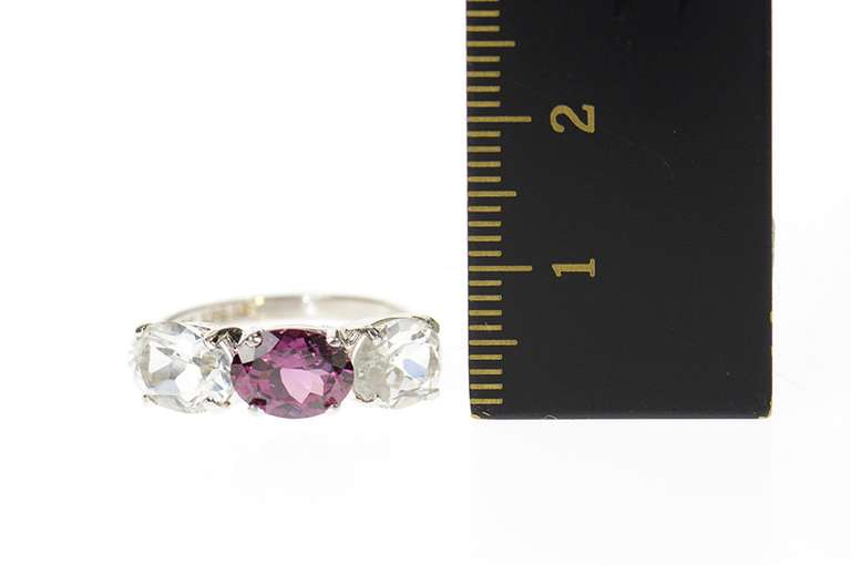10K White Gold Three Stone Oval Cubic Zirconia Pink Tourmaline Ring