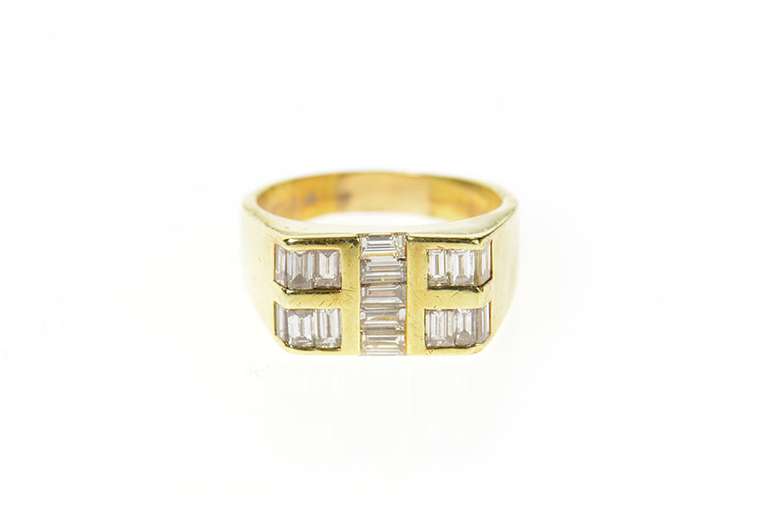 18K Yellow Gold 1.80 Ctw Baguette Squared Men's Statement Ring