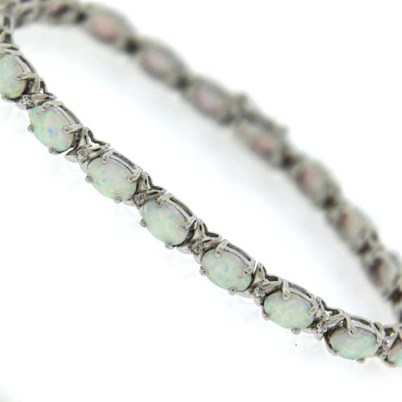 Sterling Silver 5ctw Blue Opal & Diamond Bracelet