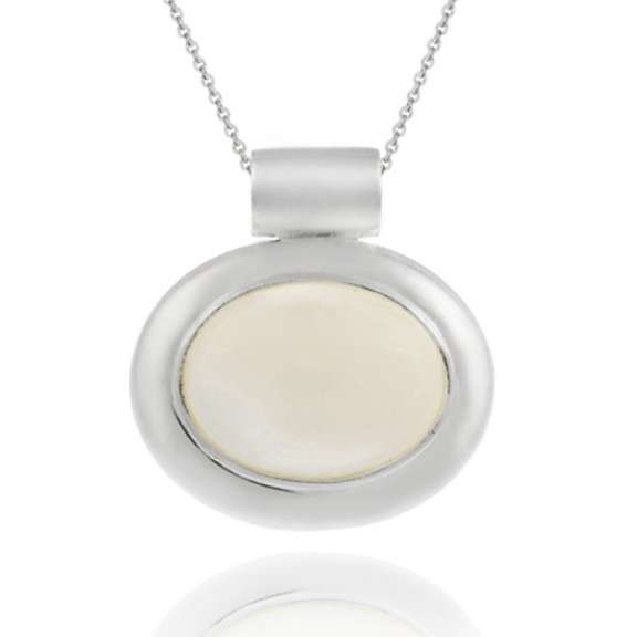 Sterling Silver Bold polished Genuine Mother of Pearl Slide/Pendant