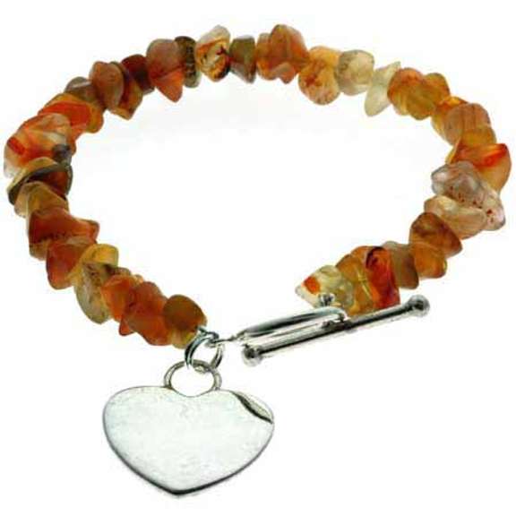 Sterling Silver Carnelian Chip Heart Bracelet