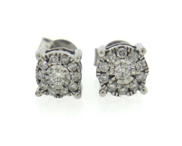Dazzling White Gold Diamond Cluster Earrings