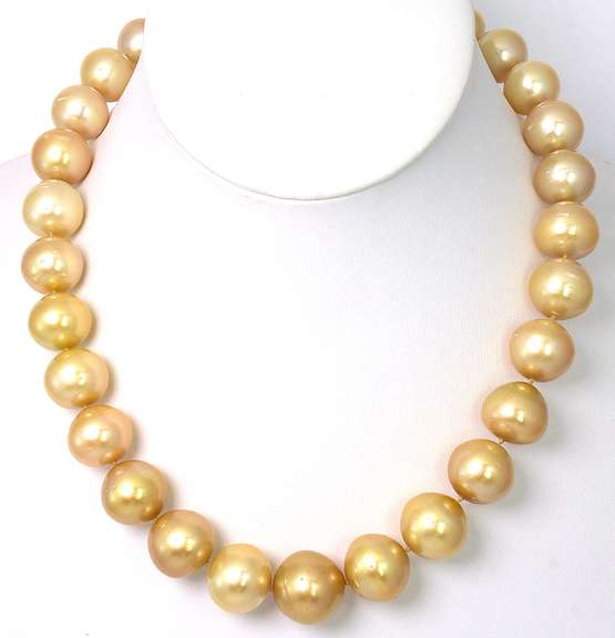 Breathtaking Golden South Sea Pearl Necklace with 14KT Yellow Gold Clasp