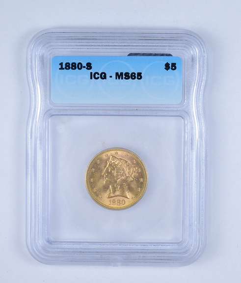 MS65 1880-S $5.00 LIberty Head Gold Half Eagle - Graded by ICG