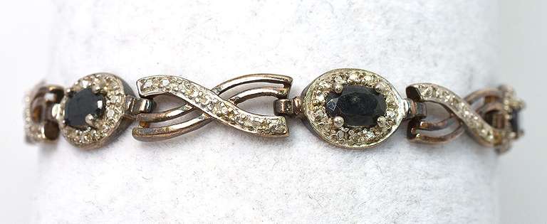 Vintage Sterling Silver Black Stone Bracelet