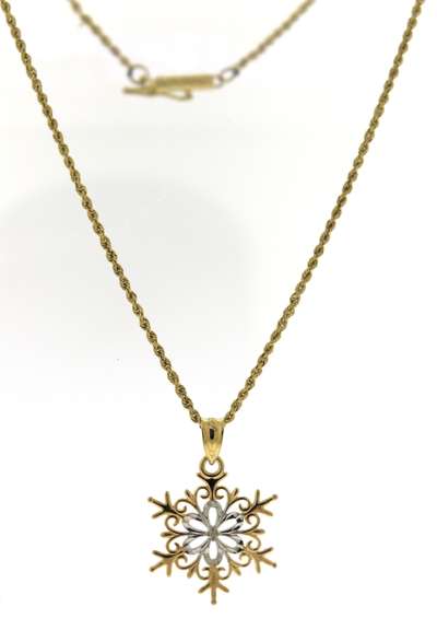 Gorgeous 2 Tone Snowflakes Pendant on Chain