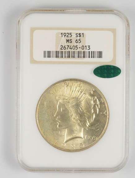 MS65 1925 Peace Silver Dollar - CAC - Graded NGC