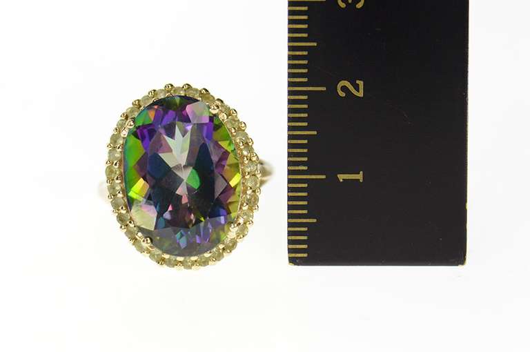 10K Yellow Gold Oval Mystic Topaz Peridot Halo Cocktail Ring