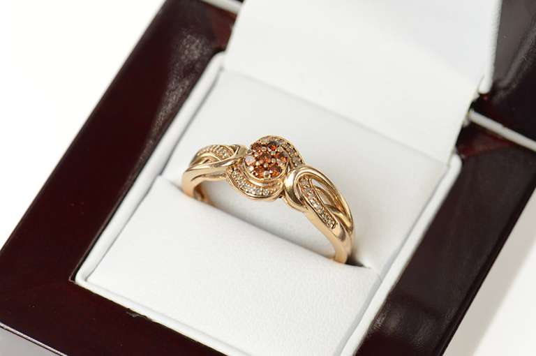 10K Rose Gold Orange Diamond Cluster Promise Engagement Ring