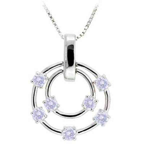 Sterling Silver Lavender CZ Floating Double Circle Pendant