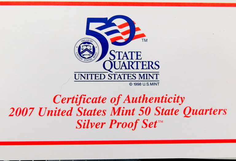 2007 Silver Proof State Quarters Set w/COA