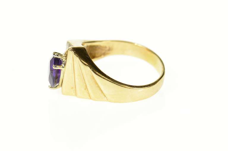 14K Yellow Gold Pear Amethyst Diamond Geometric Men's Ring