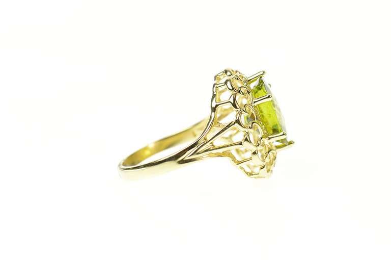 10K Yellow Gold Ornate Oval Peridot Filigree Halo Statement Ring