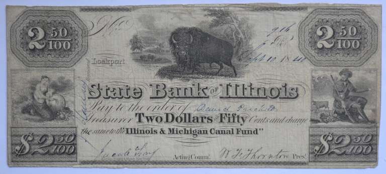 Sept 18 1840 $2.50 State Bank Of Illinois Note