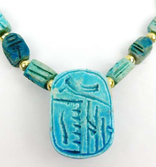 Vintage Hand Carved Stone Scarab Necklace