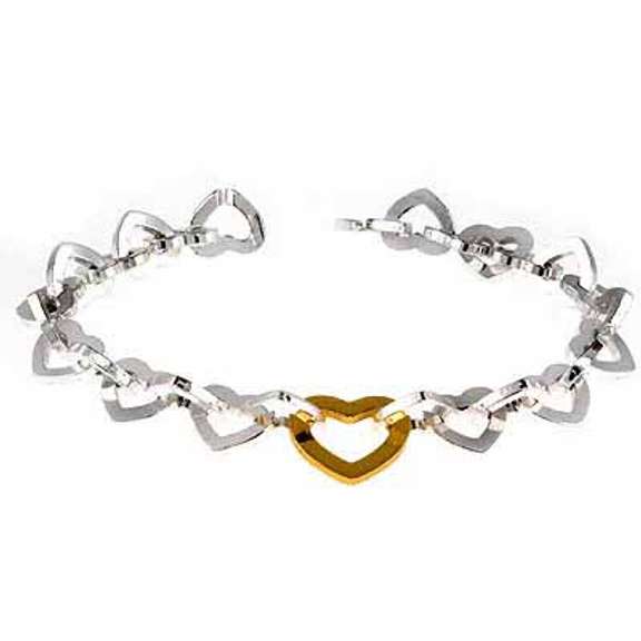Sterling Silver Two-Tone Open Heart Linked Bracelet