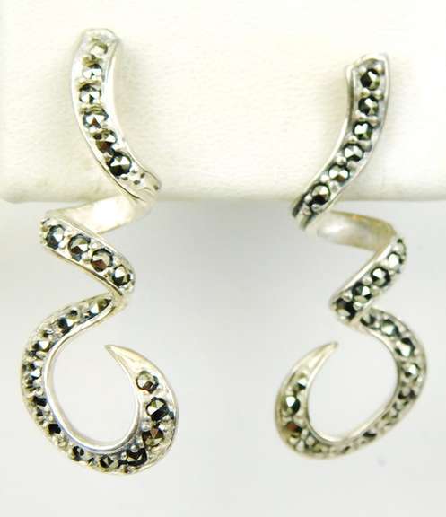Sterling Silver Marcasite Swirl Earrings