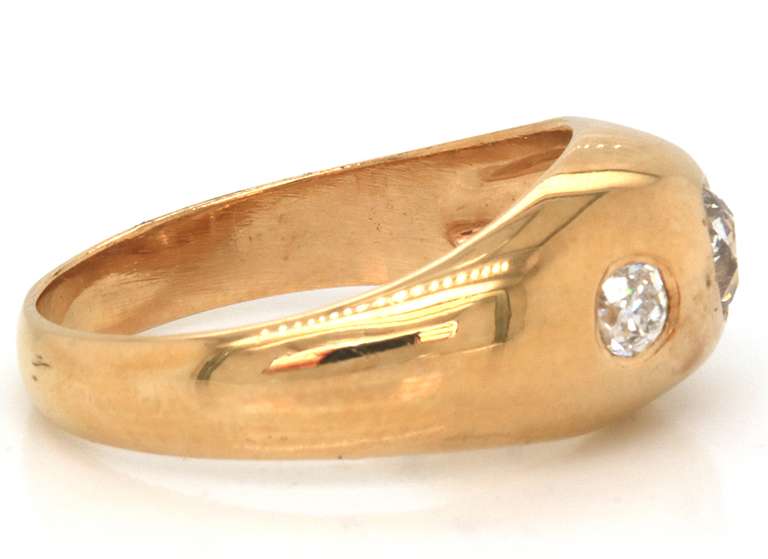 Fabulous 14kt YG 3-Stone Euro Cut Diamond Dome Ring