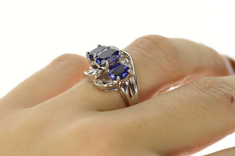 10K White Gold Three Stone Iolite Diamond Accent Bypass Ring