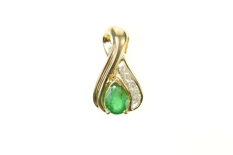 10K Yellow Gold 0.59 Ctw Natural Pear Emerald Diamond Pendant