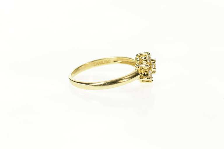 14K Yellow Gold Flower Snow Flake Round CZ Cluster Ring