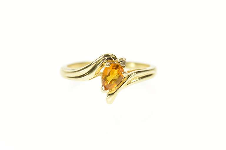 10K Yellow Gold Pear Citrine Diamond Accent Bypass Ring